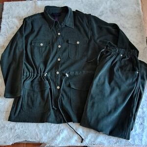 Denim & Co suit dark green Set With pant jackevelvet office Suit. Size 1X.